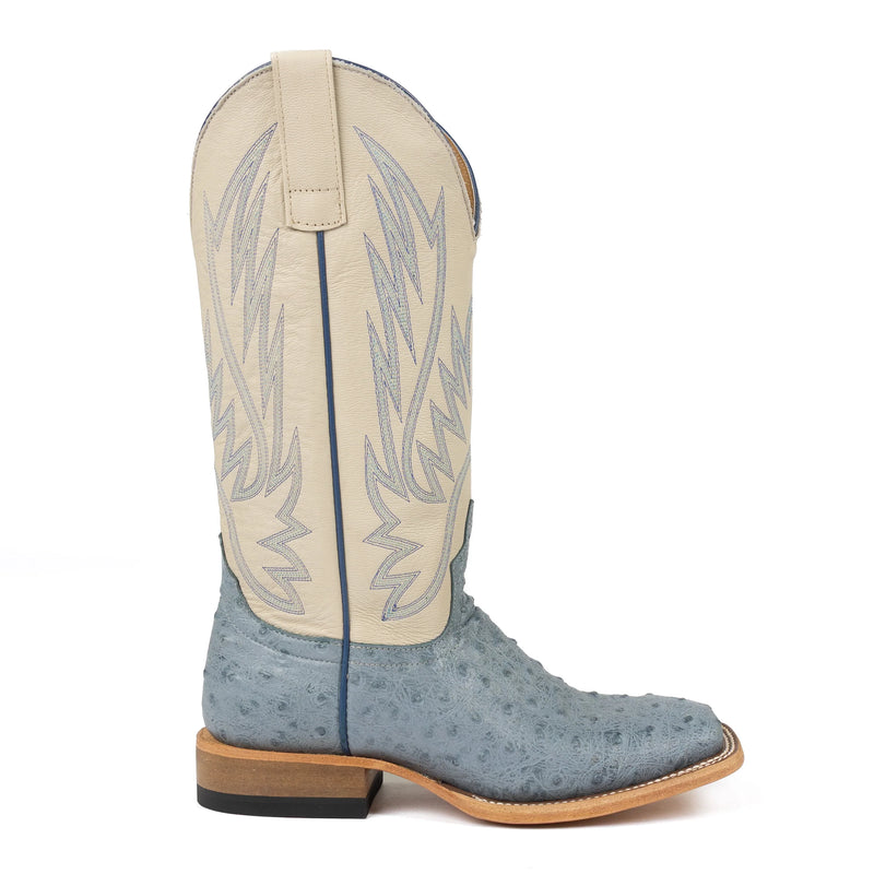 Macie Bean Women's Blue Ostrich Denim Dolly Square Toe Boots