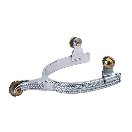 Weaver Men's Stainless Steel Roping Spurs with Engraved Band