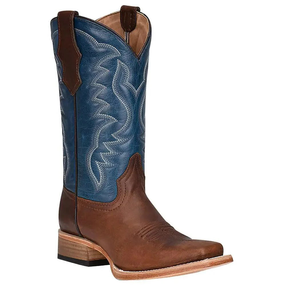 Circle G Teen Brown/Blue Embroidery Square Toe Western Boots