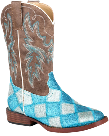 Roper Little Girls' Glitter Blocks Western Boots