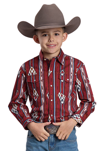 Roper Boy's Rust Vintage Stripe Long Sleeve Snap Shirt