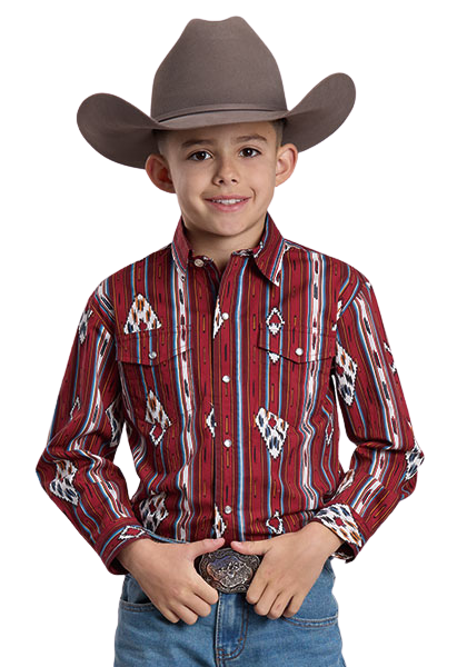 Roper Boy's Rust Vintage Stripe Long Sleeve Snap Shirt