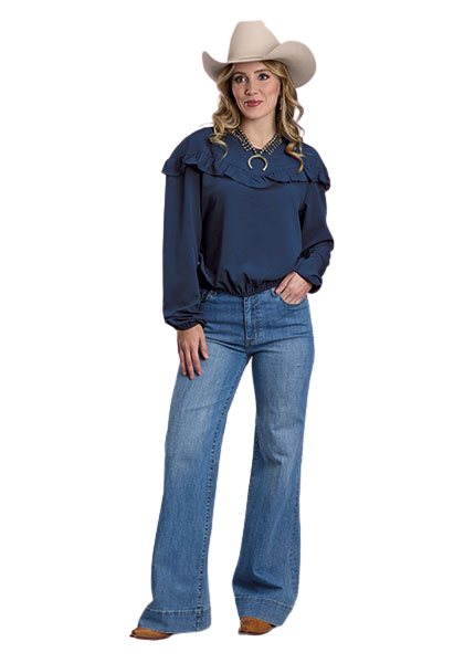 Roper Women's Solid Navy Long Sleeve Blouse