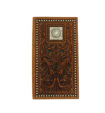 Nocona Leather Rodeo Wallet/Checkbook Cover w/Decorative Nailhead Trim