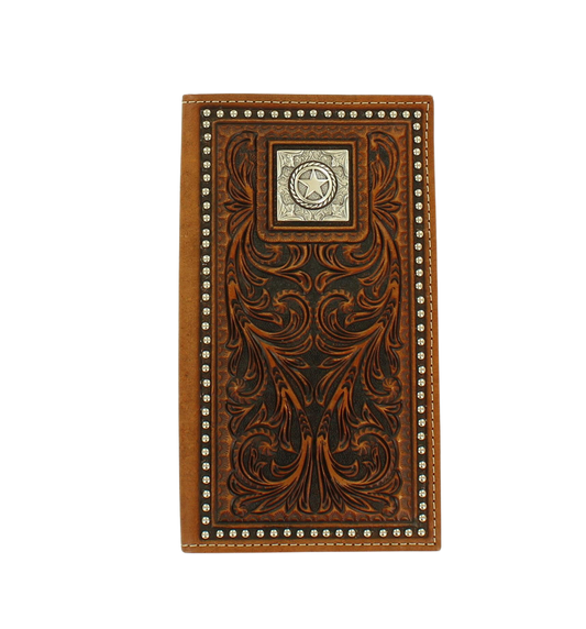 Nocona Leather Rodeo Wallet/Checkbook Cover w/Decorative Nailhead Trim