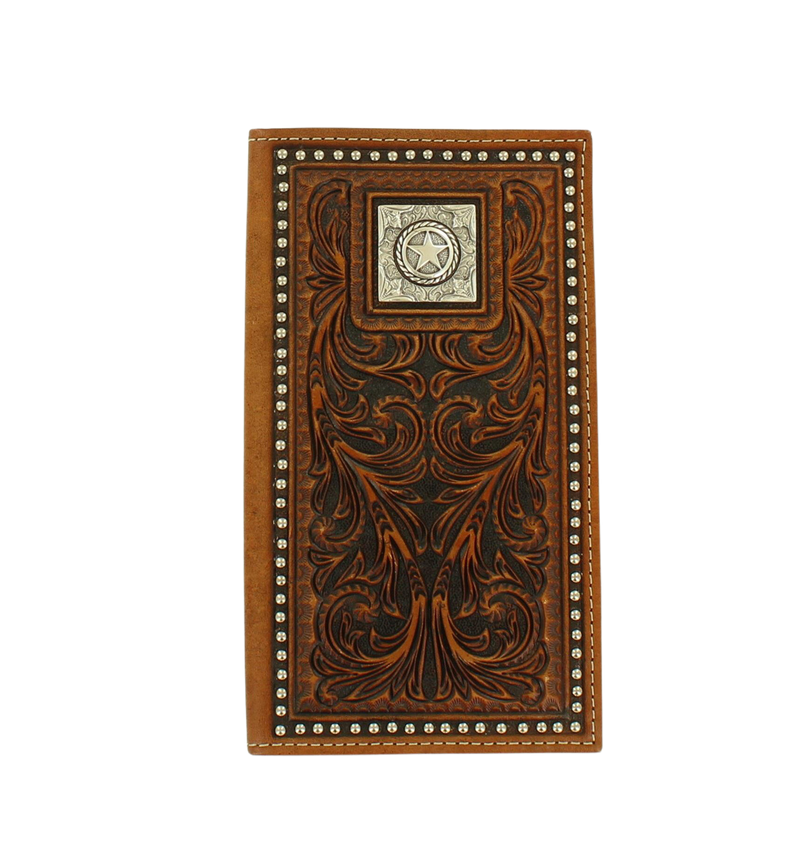 Nocona Leather Rodeo Wallet/Checkbook Cover w/Decorative Nailhead Trim