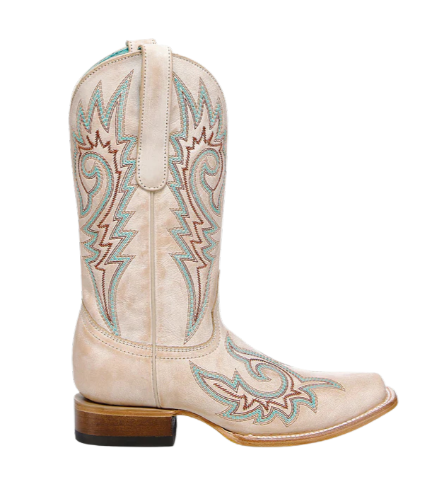 Corral Women's Blue and Red Embroidery Bone Square Toe Cowboy Boots