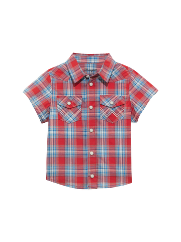 Wrangler Little Boy's Cherry Red Short Sleeve Western Snap Shirt