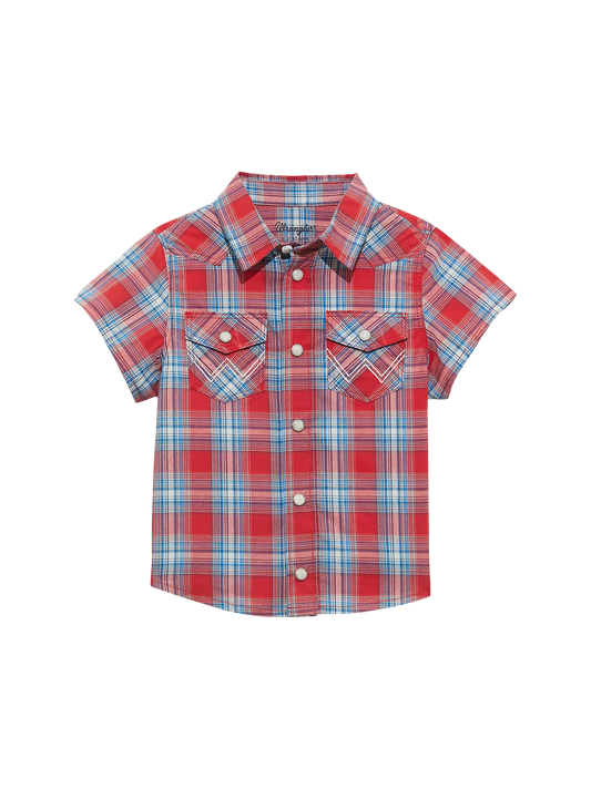 Wrangler Little Boy's Cherry Red Short Sleeve Western Snap Shirt