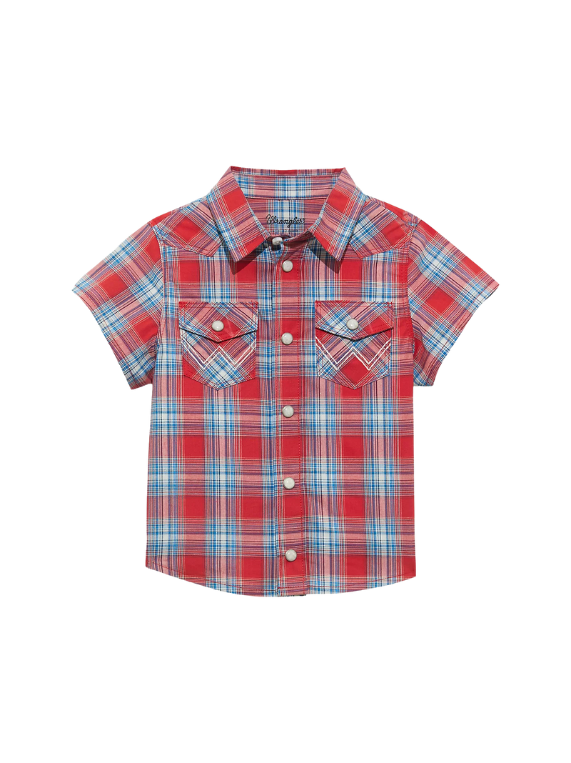 Wrangler Little Boy's Cherry Red Short Sleeve Western Snap Shirt