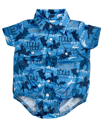 Shea Baby Infant Boy's Rodeo Road Blue Snap Short Sleeve Shirt