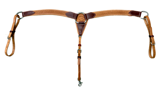 HR 1-1/2" Hand Tooled w/Running W Natural Leather Breast Collar