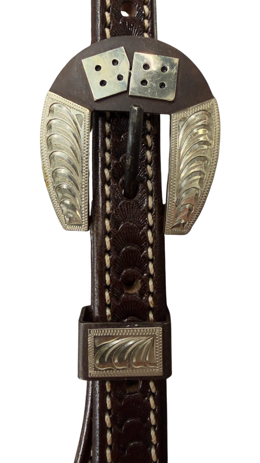 Scott Thomas Single Ear Chocolate Basket Stamp Headstall with Dice Buckle