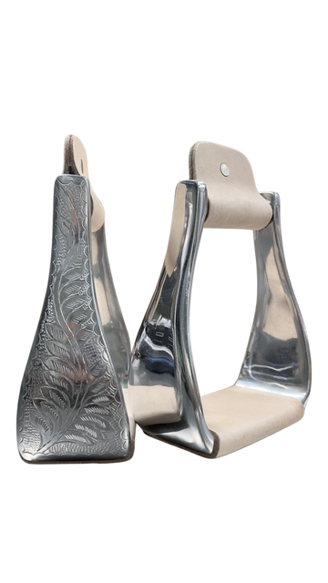 2-1/2" Engraved Aluminum Stirrup w/Leather Tread