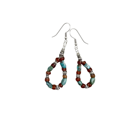 Carnelian, Turquoise, & Howlite Drop Earrings