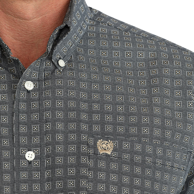 Cinch Men's Navy Geometric Print Long Sleeve Button Down Shirt