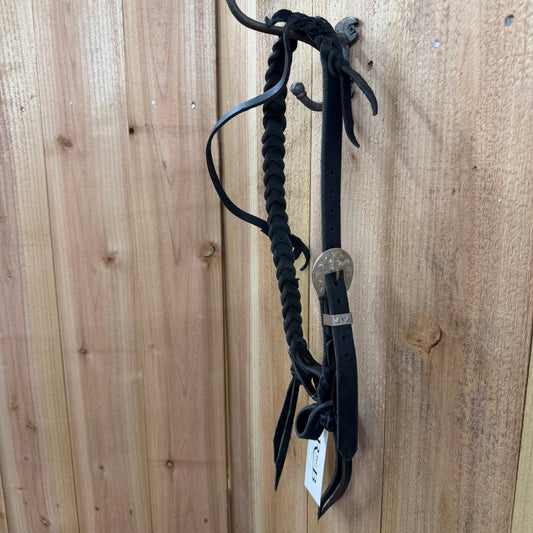 Black Harness Leather Ribbon Ear Blood knot Headstall