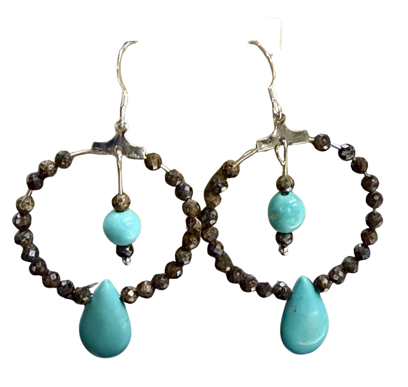 Bronzite and Turquoise Hoops