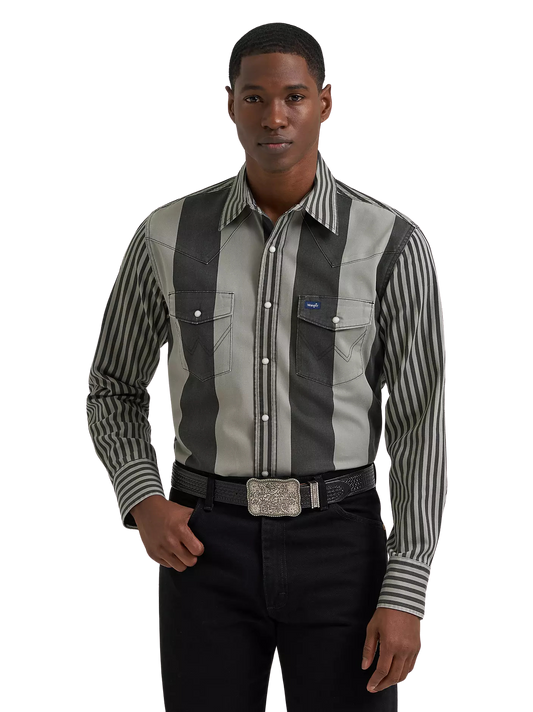 Wrangler Men's Vintage-Inspired Smoky Stripes Brushpopper Western Snap Workshirt