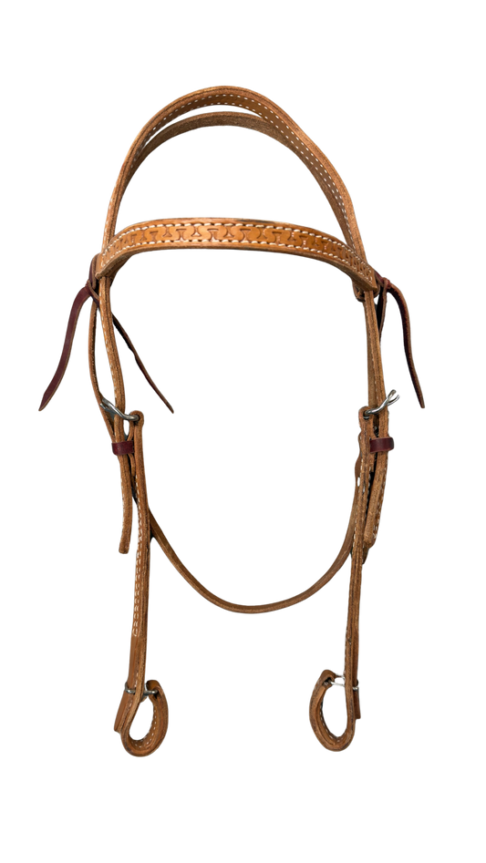 HR 5/8" Doubled & Stitched Quick Change Running W Tooled Leather Browband Headstall