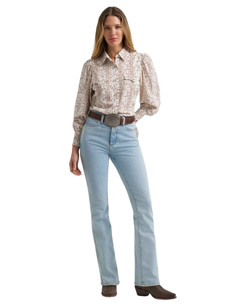 Wrangler Women's Smocked Sleeve Western Snap Blouse