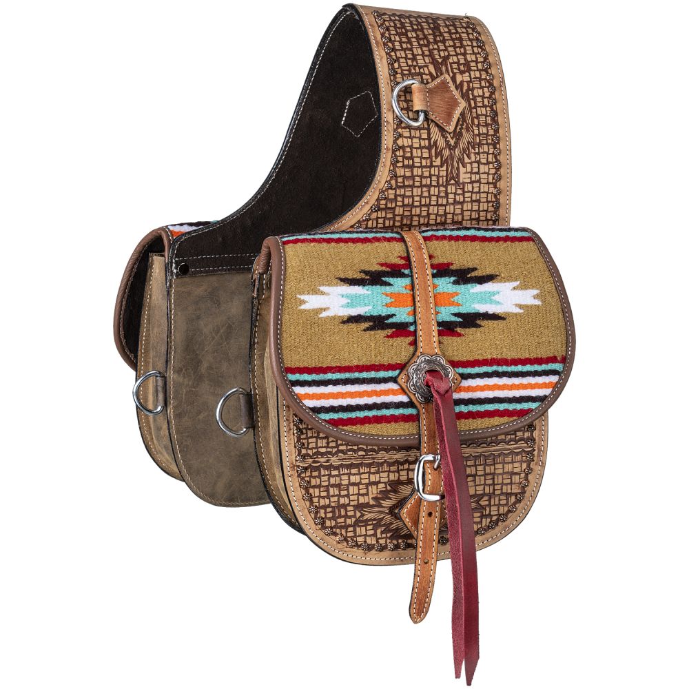 Tough 1 Leather Saddle Bag w/Hand Weaving