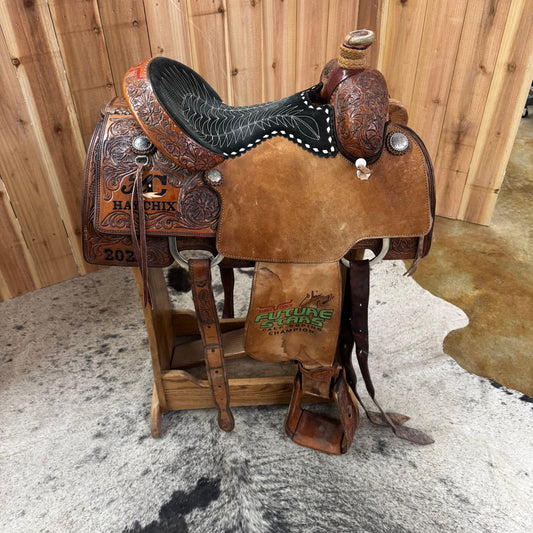 Used Elite Custom Calf Roper Saddle, 14" Seat