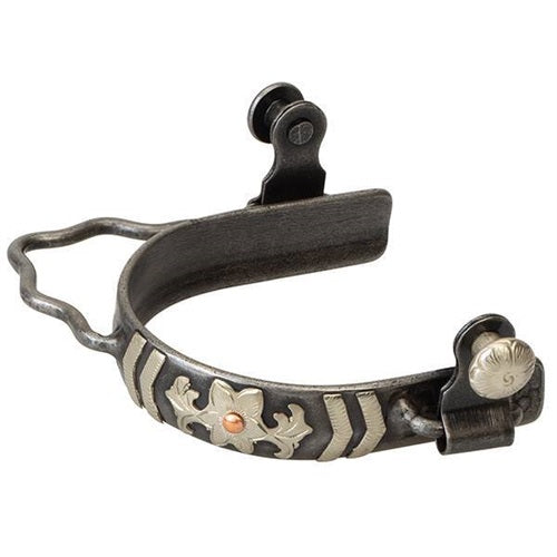 Weaver Ladies Buffed Black Barrel Spurs with Chevron/ Floral Design