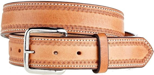 Texas Saddlery Men's Smooth Saddle Tan Stamped Border Belt