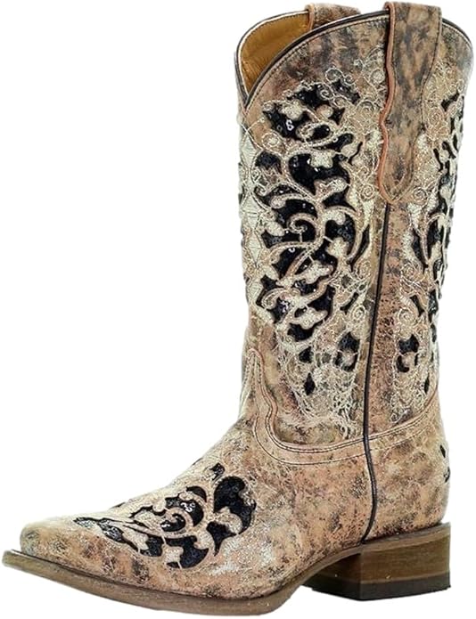 Corral Girls Glitter Inlay/Embroidery Square Toe Western Boot