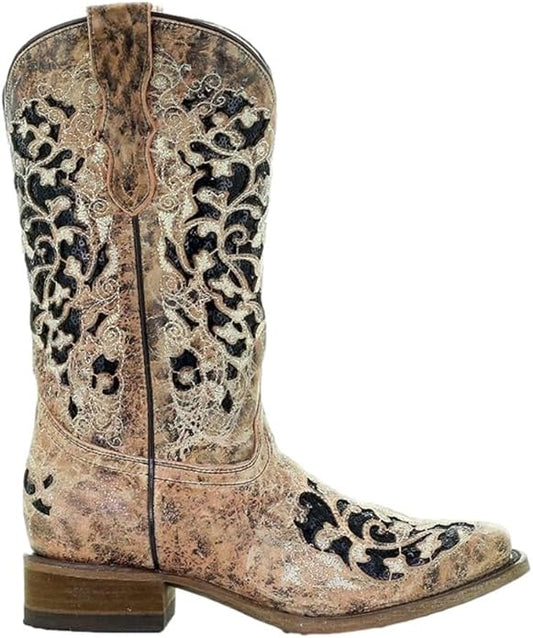 Corral Girls Glitter Inlay/Embroidery Square Toe Western Boot