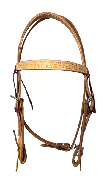 HR 3/4" Doubled & Stitched Quick Change Running W Tooled Leather Browband Headstall