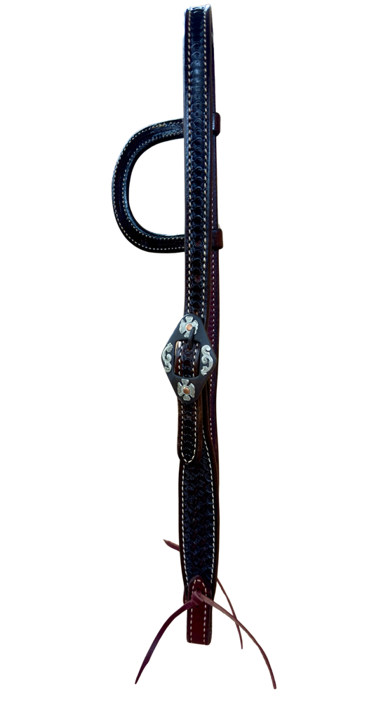 Scott Thomas Single Ear Chocolate Basket Stamp Headstall with Diamond Floral Buckle