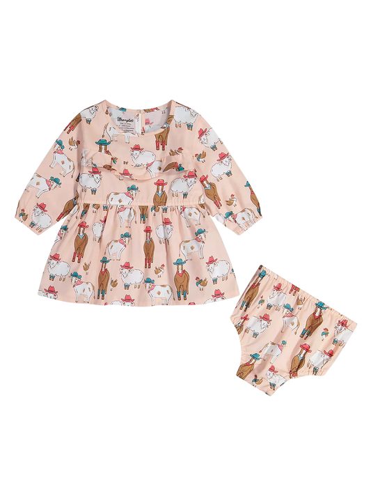 Wrangler Little Baby/Toddler Girl's Pink Long Sleeve Western Print Dress