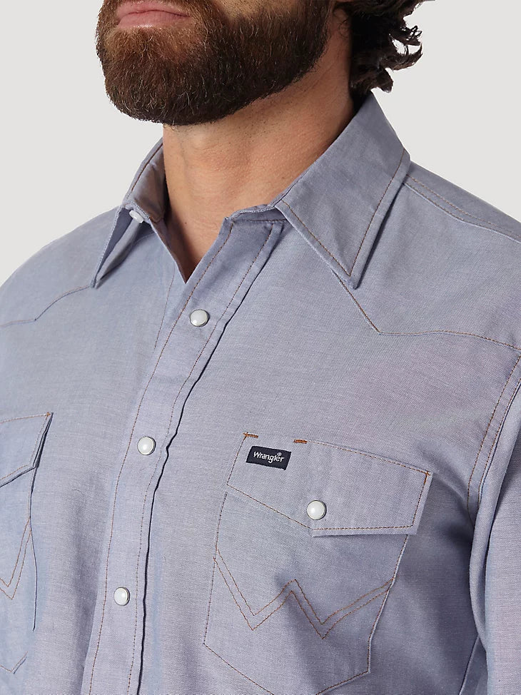 Wrangler Denim Long Sleeve Solid Work Shirt-Chambray