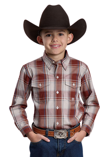 Roper Boy's Rust Plaid Long Sleeve Button-Down Shirt