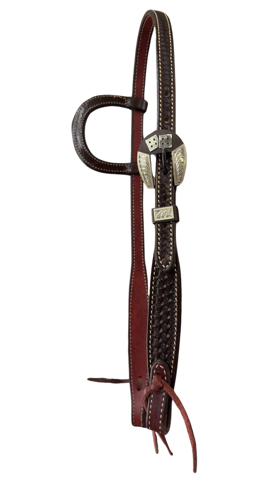Scott Thomas Single Ear Chocolate Basket Stamp Headstall with Dice Buckle