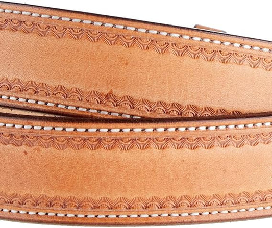 Texas Saddlery Men's Smooth Saddle Tan Stamped Border Belt