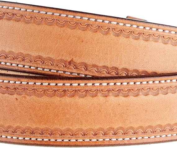 Texas Saddlery Men's Smooth Saddle Tan Stamped Border Belt