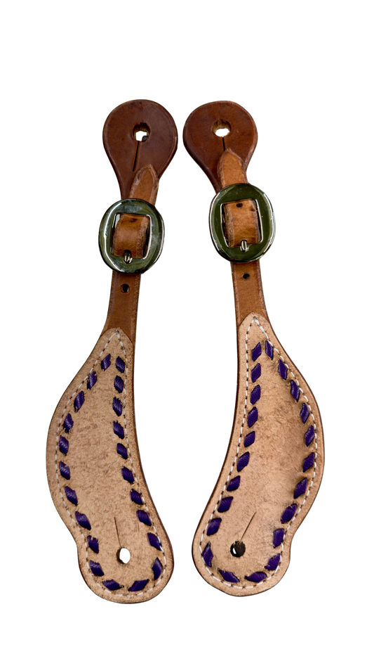 San Saba Harness Leather Spur Straps w/Rough Out Overlay and Buckstitch