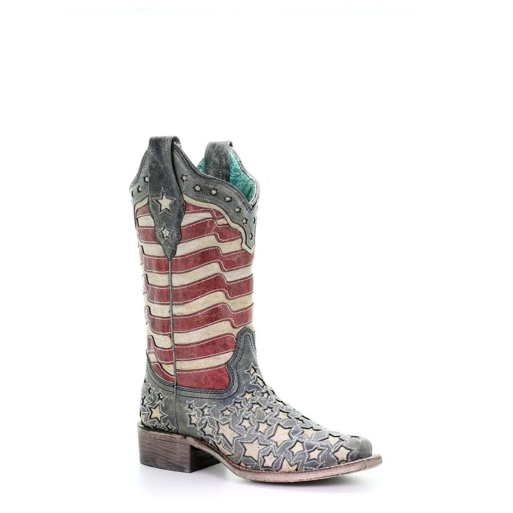 Corral Women's Blue Jean Stripes & Stars Inlay Square Toe Boots