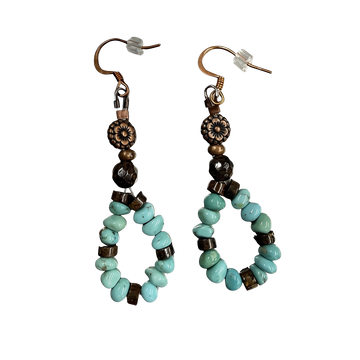 Turquoise and Bronzinite Copper Teardrop Dangle Earrings
