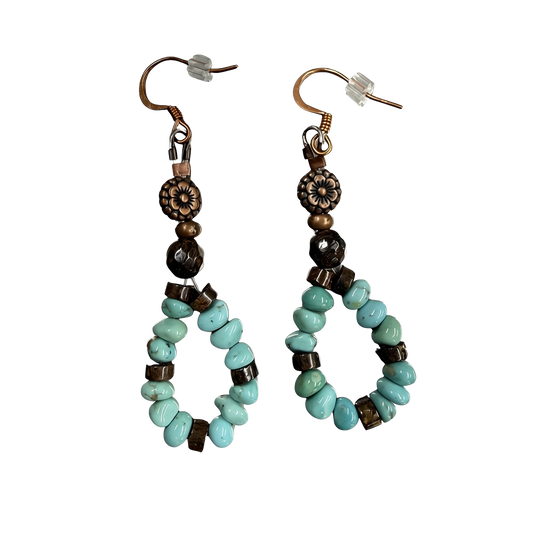 Turquoise and Bronzinite Copper Teardrop Dangle Earrings