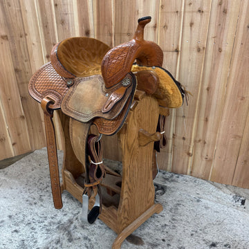 Used R Bar B Barrel Saddle, 14" Seat