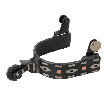 Weaver Men's Spur with German Silver Aztec Trim and Copper Dots