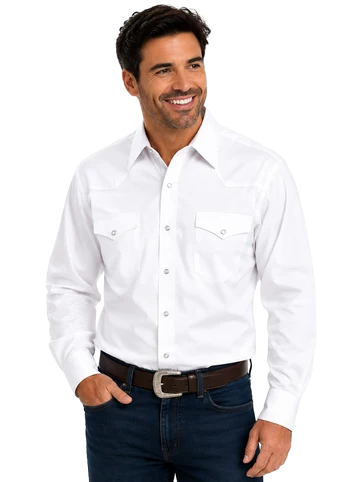 Circle S Men's White Long Sleeve Snap Shirt