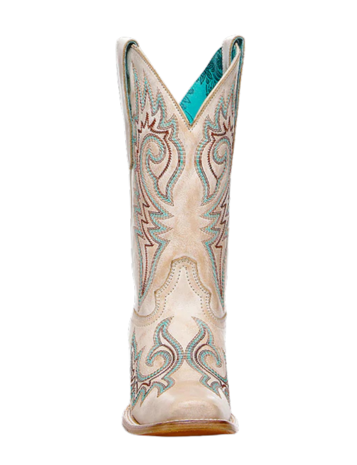 Corral Women's Blue and Red Embroidery Bone Square Toe Cowboy Boots