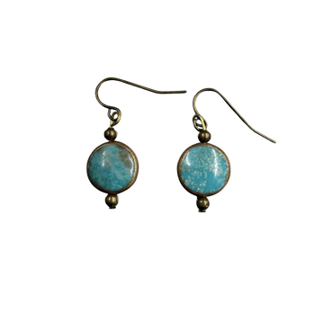 Brass Circle with Turquoise Dangle Earrings