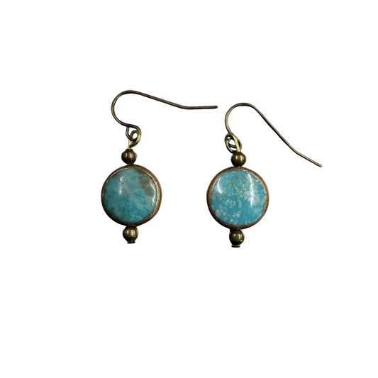 Brass Circle with Turquoise Dangle Earrings