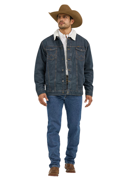 Wrangler Men's Sherpa Lined Rustic Denim Trucker Jacket